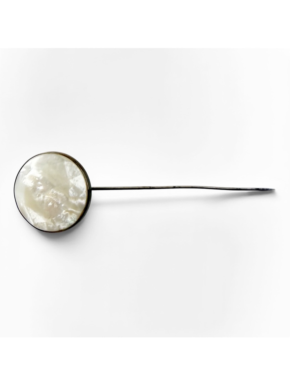 Antique Vintage Large Round Mother of Pearl Stick Pin Hat Lapel Pin